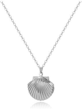 Women's silver shell Antique Empaistic Carved Engraved Flower Pattern Necklace